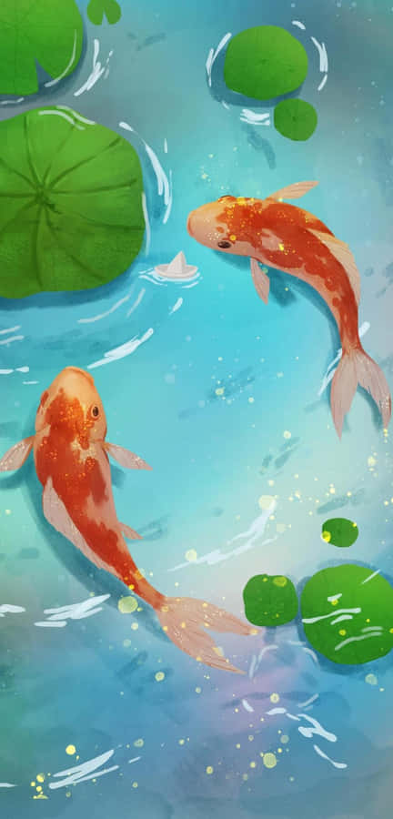 Arte do Lago de Peixes Koi Tranquilos