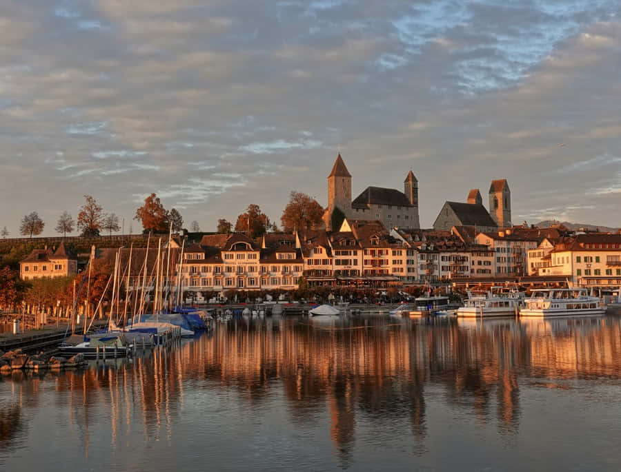 Pôr do Sol em Rapperswil Jona Lago de Zurique