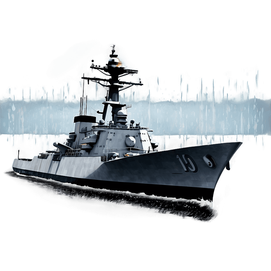Warship in Heavy Rain PNG 99