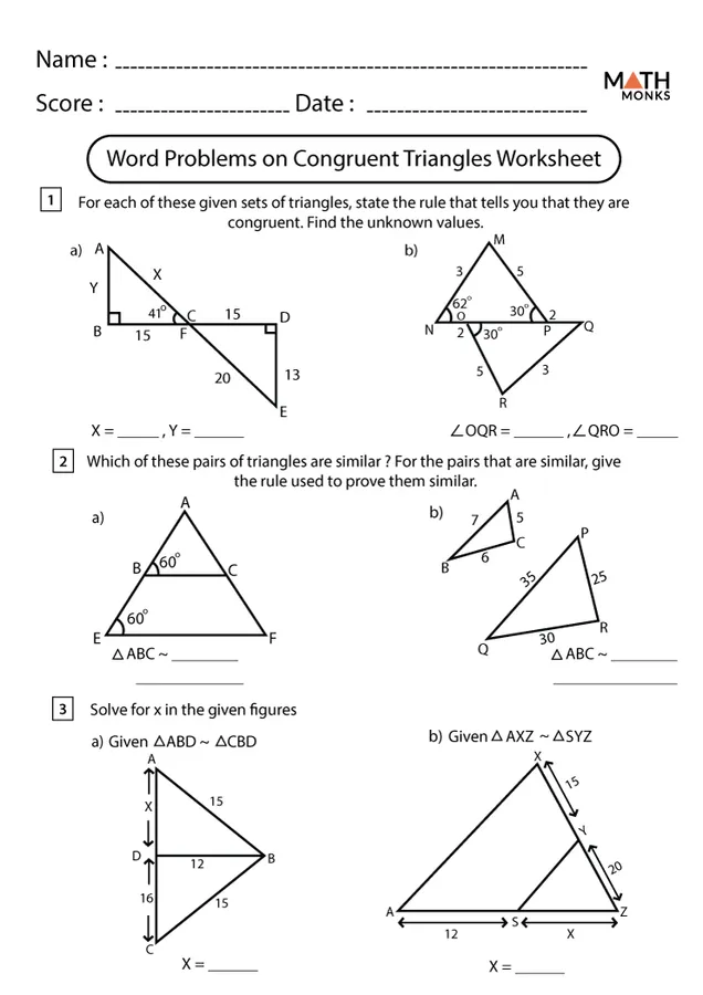 Congruent Triangle Word Problems