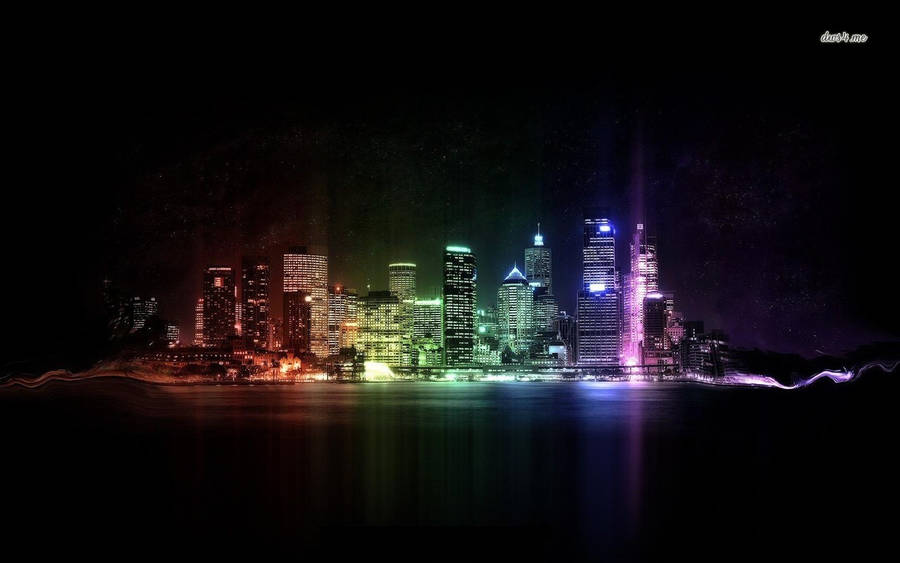 Rainbow City Neon Lights Wallpaper