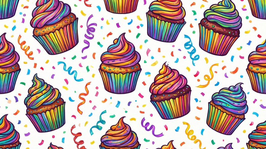 Håndtegnede cupcakes og konfetti mønster