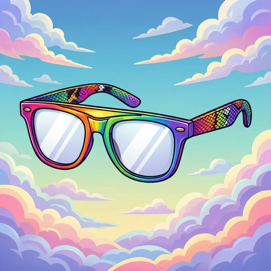 Illustration of Pit Viper sunglasses with rainbow frames