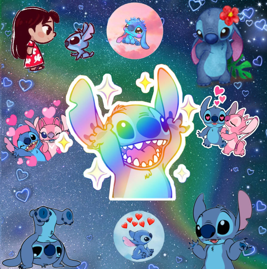 Download Rainbow-themed Stitch Collage Wallpaper | Wallpapers.com