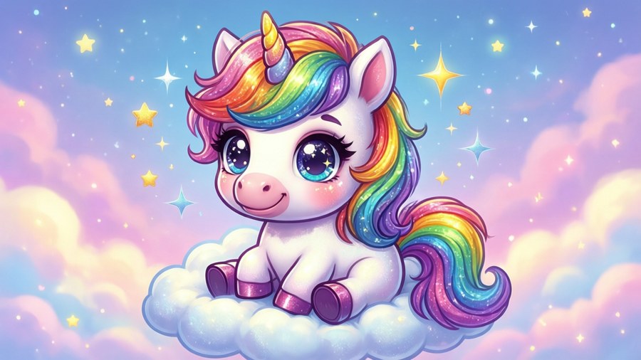 Rainbow Unicorn on Cloud Wallpaper