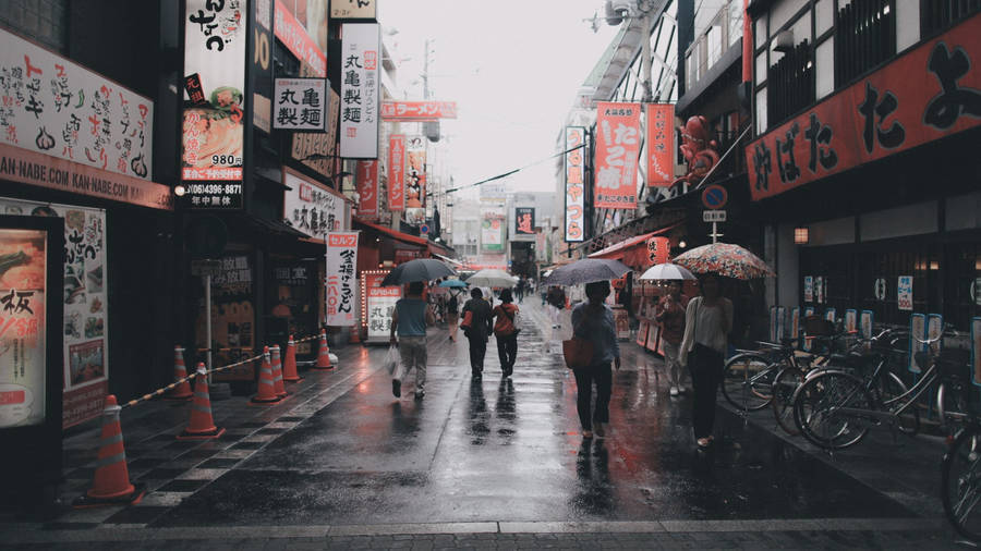 Rainy City Street In Japan wallpaper