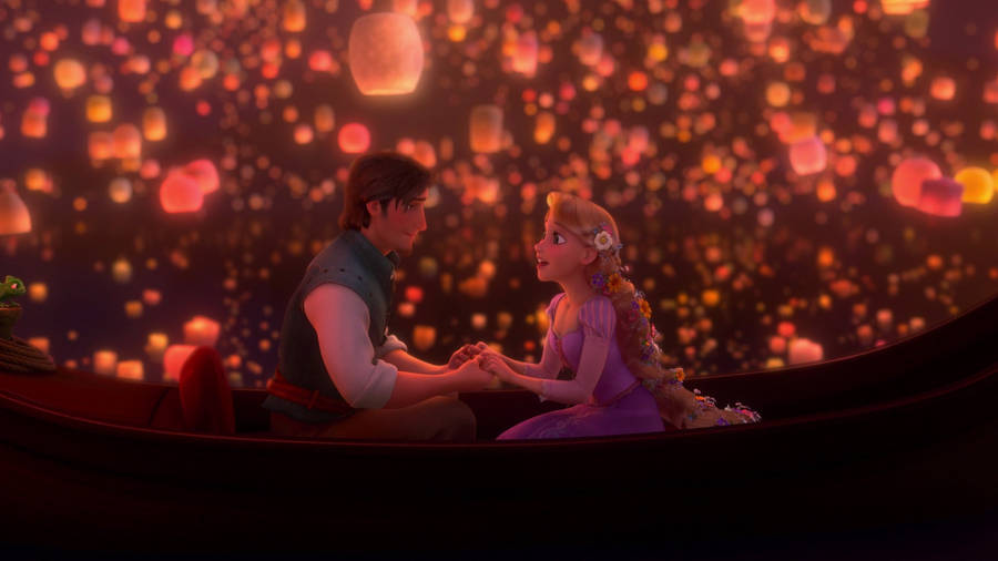 Download Rapunzel And Flynn On Boat Wallpaper | Wallpapers.com