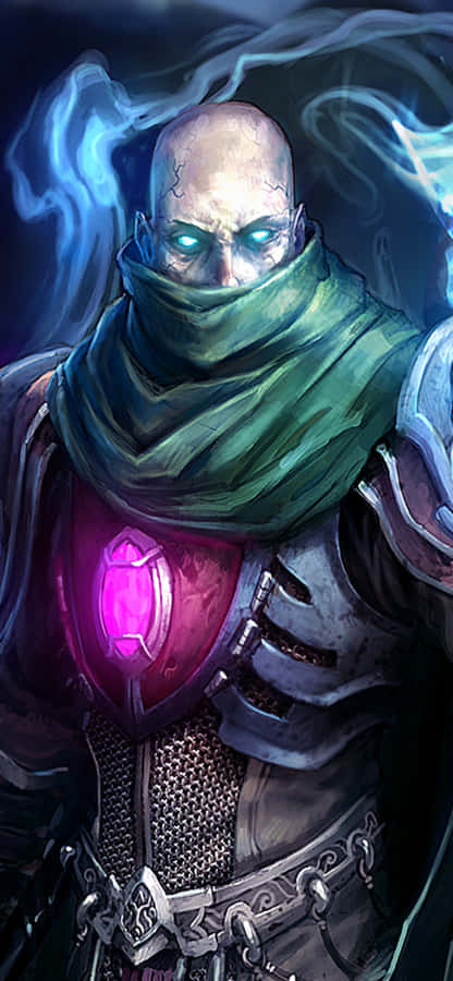 iPhoneXs Runescape Hintergrund Nomade mit einem leuchtend violetten Edelstein