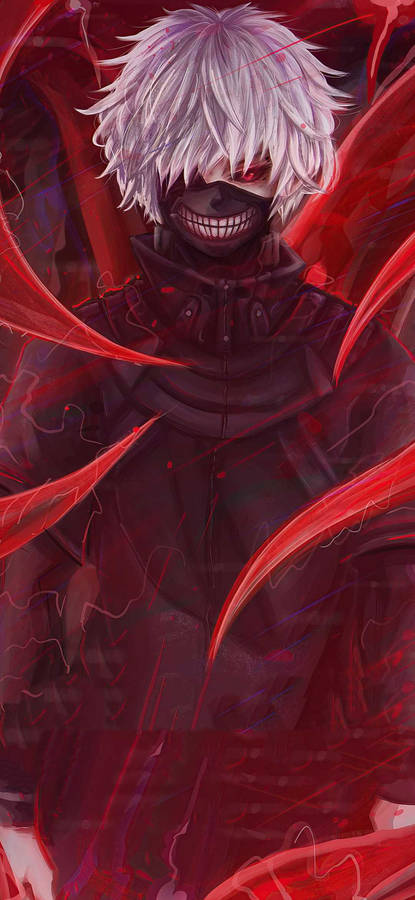 Download Red-themed Edgy Anime Ken Kaneki Wallpaper | Wallpapers.com