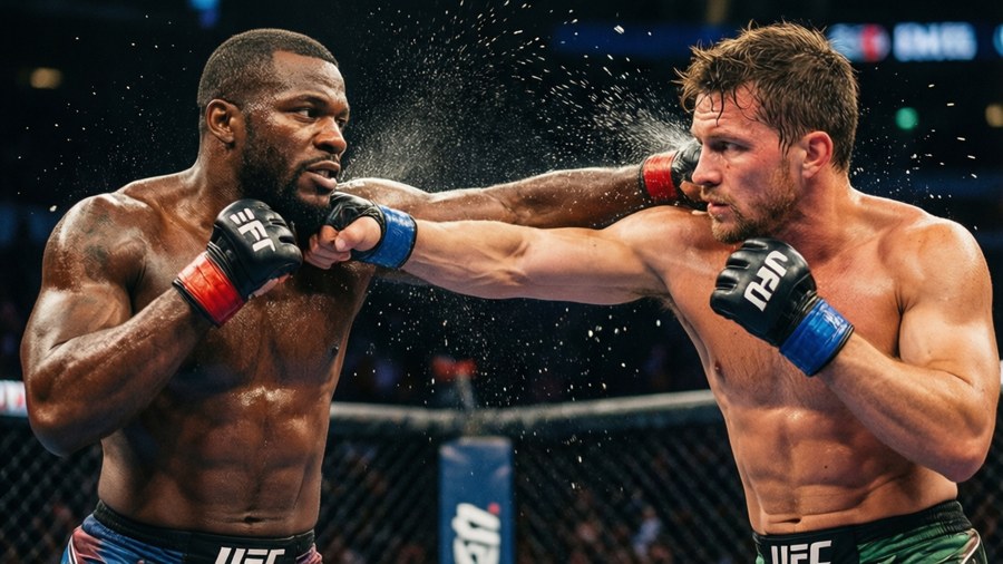 Actionbild från returmatchen mellan Demetrious Johnson och Adriano Moraes.