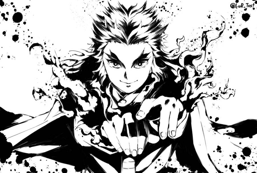Download Rengoku In Black And White Wallpaper | Wallpapers.com