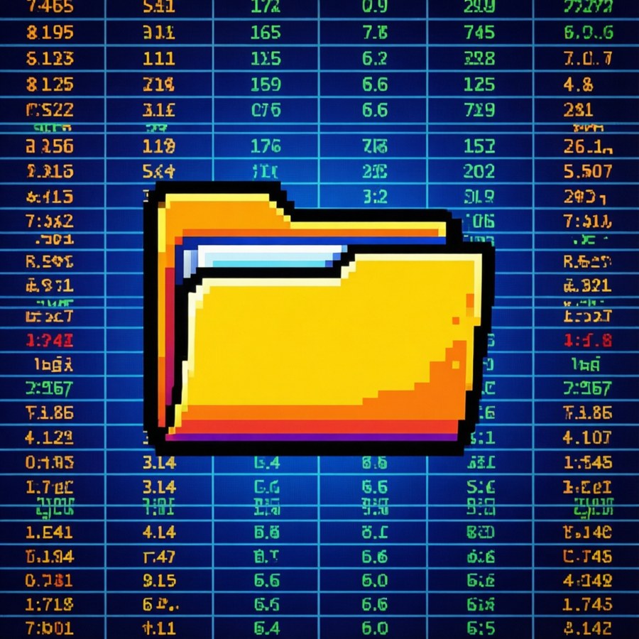 Pixelated spreadsheet with folder icon