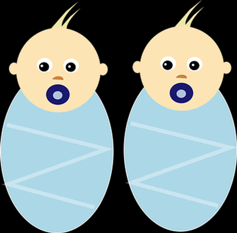 Twin Cartoon Babies With Pacifiers