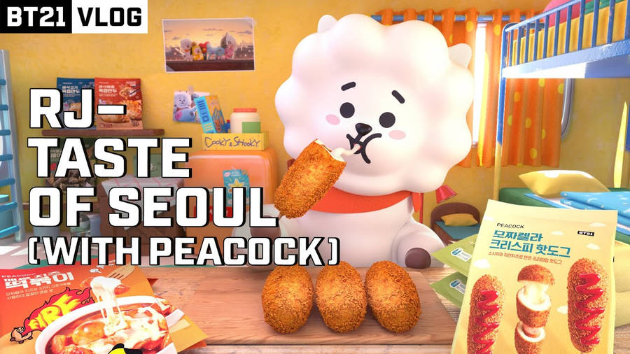 Download Rj Bt21 Eating Corn Dog Wallpaper | Wallpapers.com