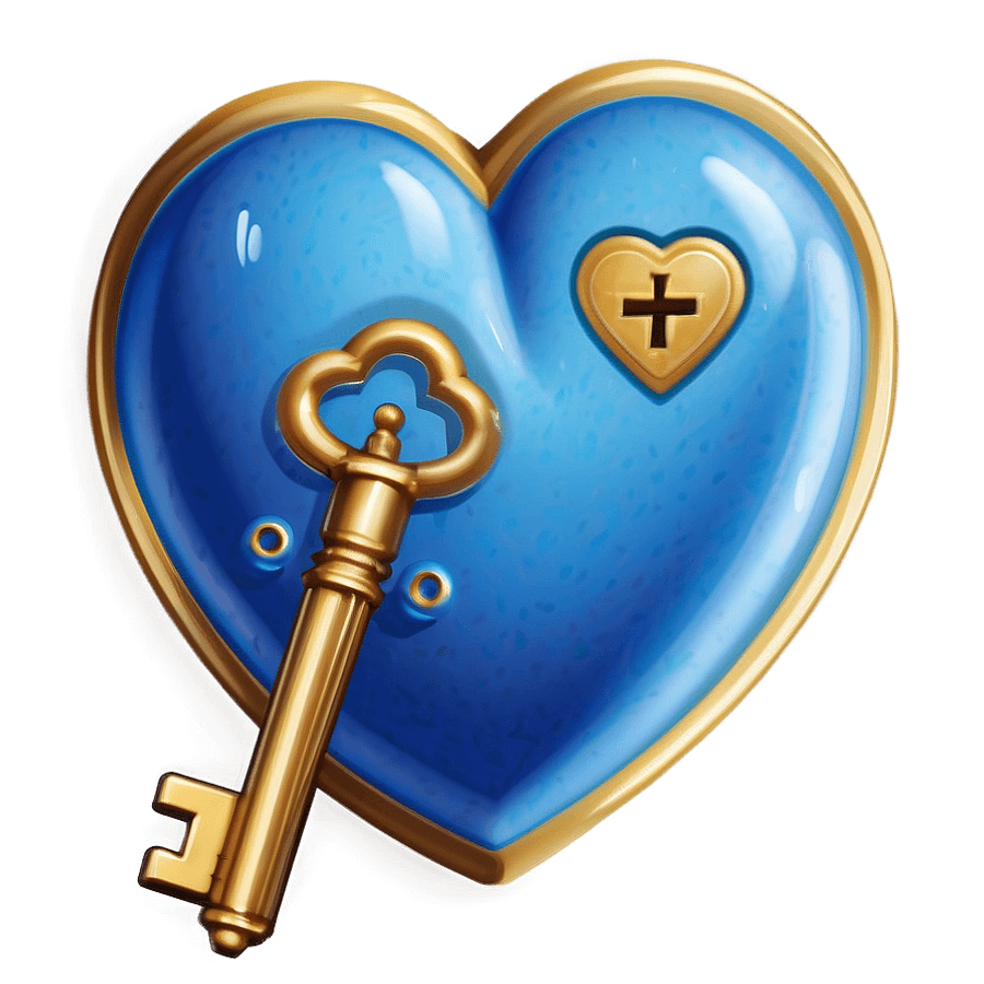 Blue Heart with Key PNG 28