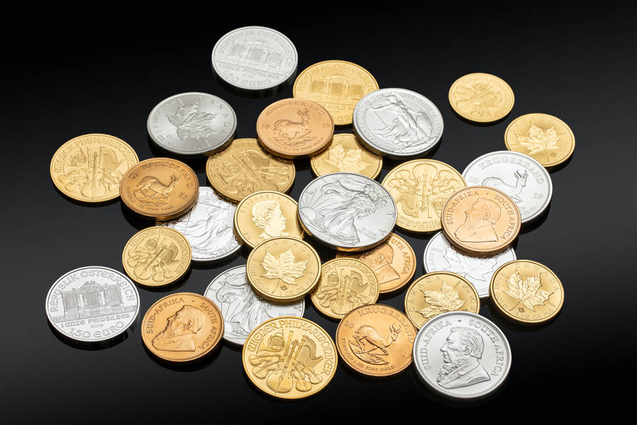 Fundode Dinheiro de Moedas em Ouro, Prata e Bronze.