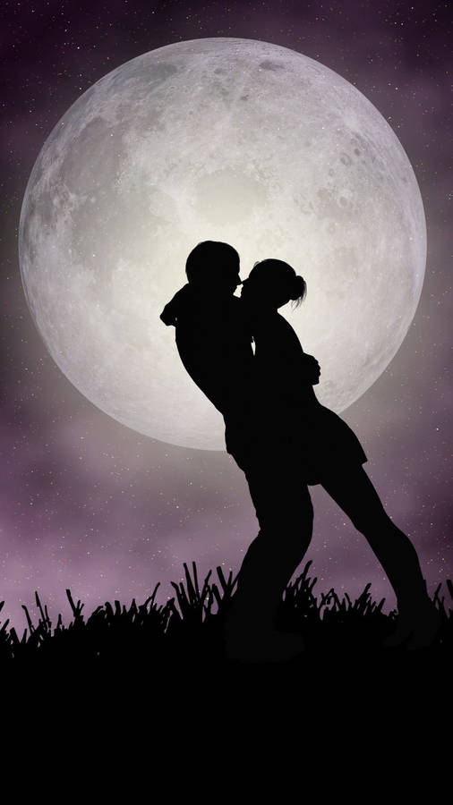 Download Romantic Hug Under The Full Moon Wallpaper | Wallpapers.com