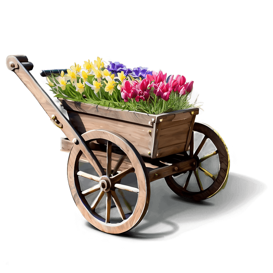 Cart with Spring Flowers PNG 05252024