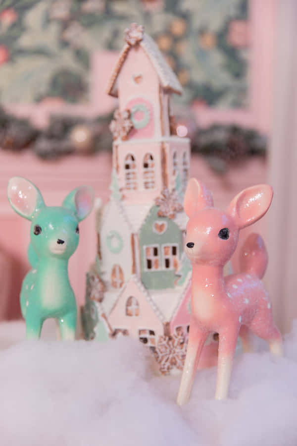 Decorazioni Natalizie Vintage Rosa con Cerbiatti