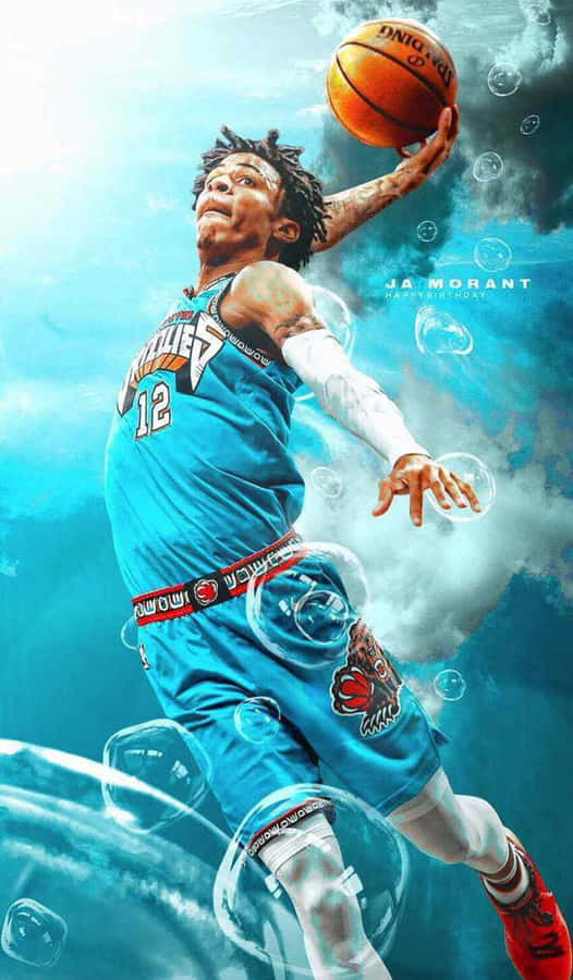 Ja Morant Künstlerisches Basketball iPhone Hintergrundbild