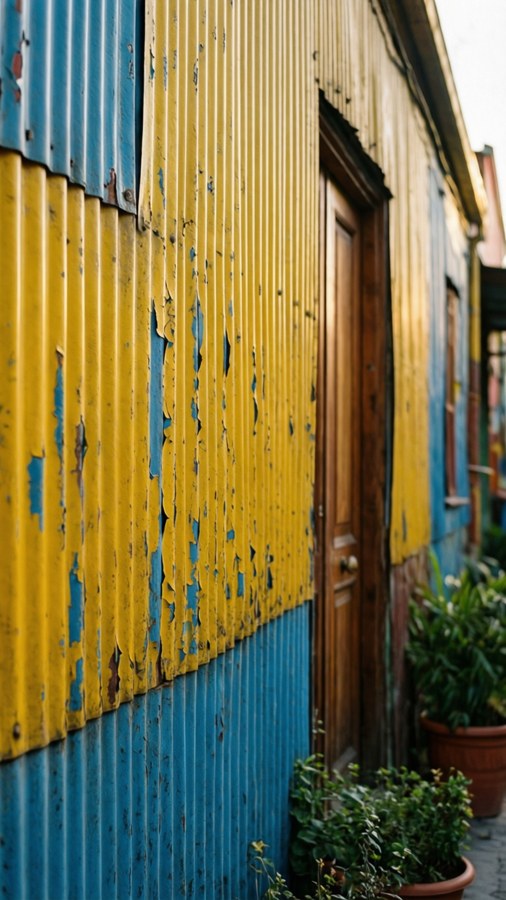 Detailed close-up of a colorful La Boca building facade