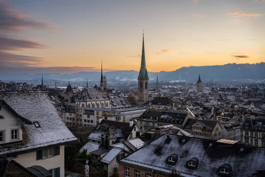 Zürich Winter Sonnenuntergang Skyline