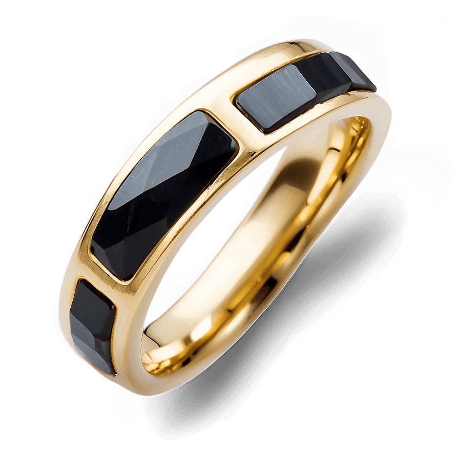 Gold Ring with Black Stone PNG nby