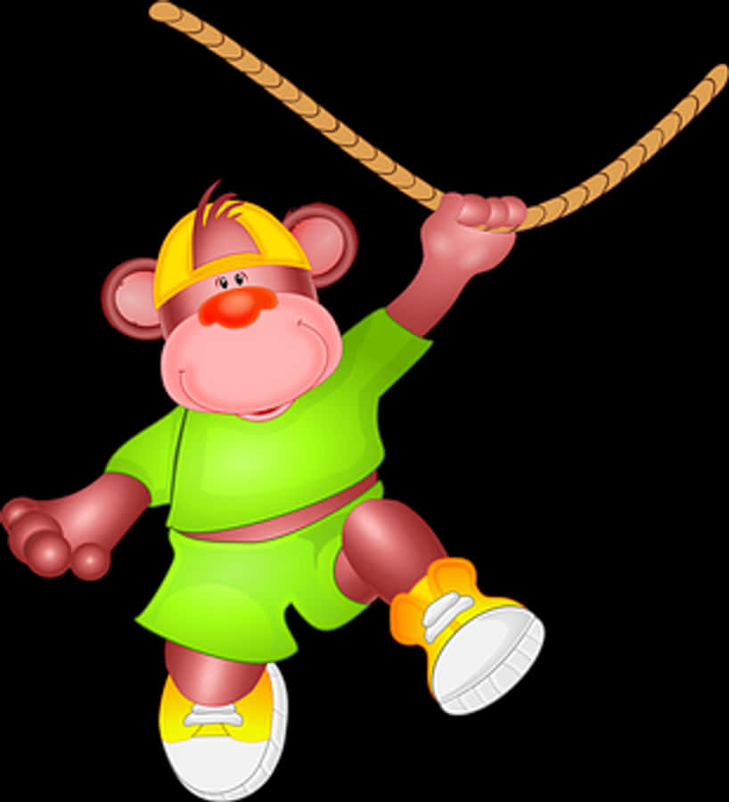 Cartoon Monkey Swingingon Vine