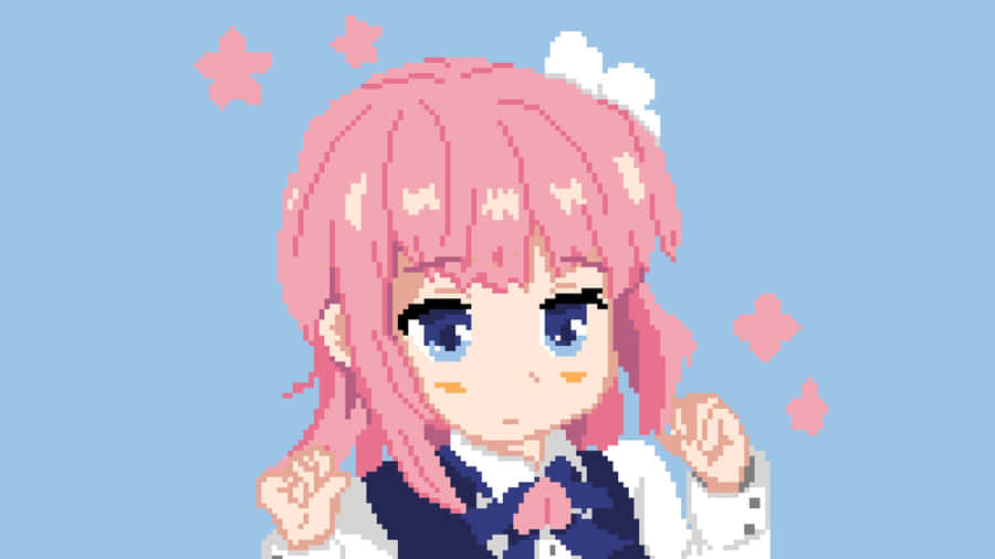 Carino Arte Pixel di una Ragazza Anime con Capelli Rosa