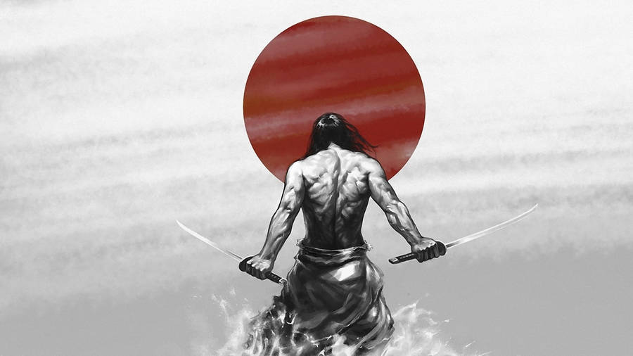 Samurai Japan Red Sun Art wallpaper