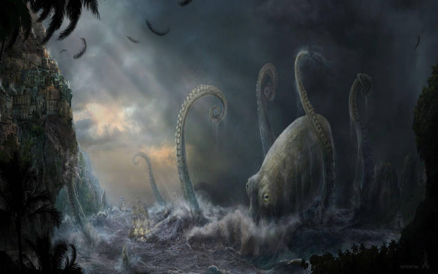 Download Sea Monster Cthulhu Art Wallpaper | Wallpapers.com