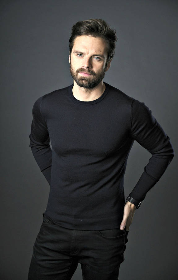 Download Sebastian Stan All Black Wallpaper | Wallpapers.com