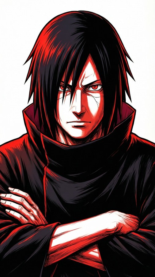 Itachi in pop art style on white, like a game character select screen.