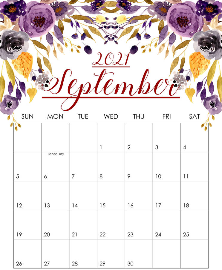 Download September 2021 Purple Flowers Calendar Wallpaper