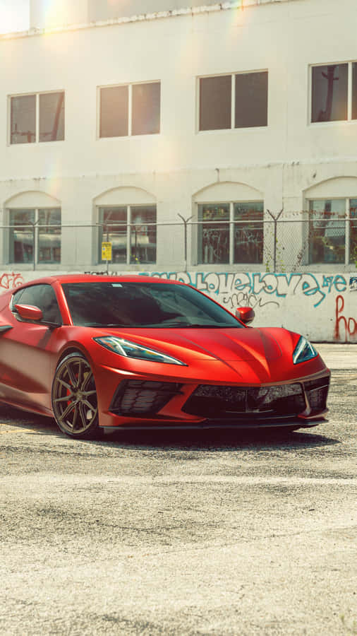 Rød Corvette C8 Urban Baggrund