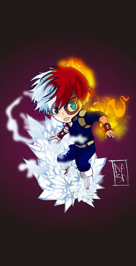 Cool wallpaper fan art of Todoroki with his fire and ice powers.