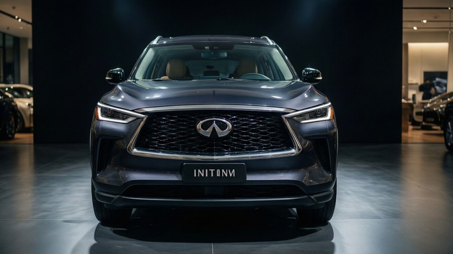 Infiniti JX35 in luxury showroom, spotlight.