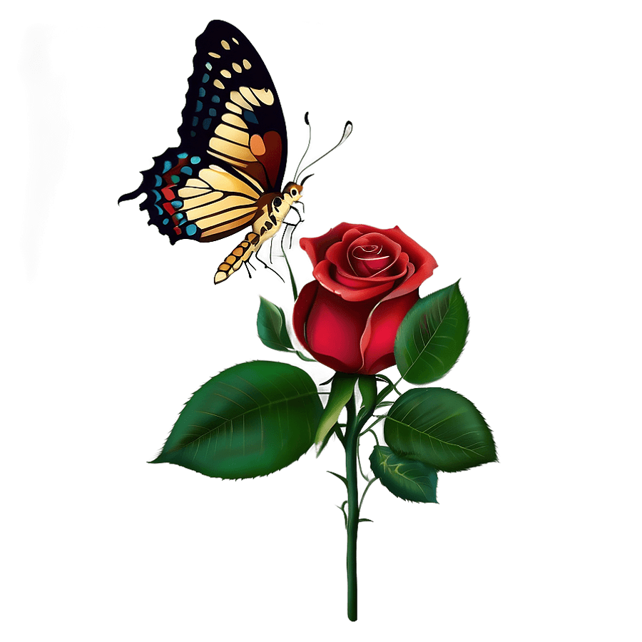 Red Roses with Butterfly PNG qtj