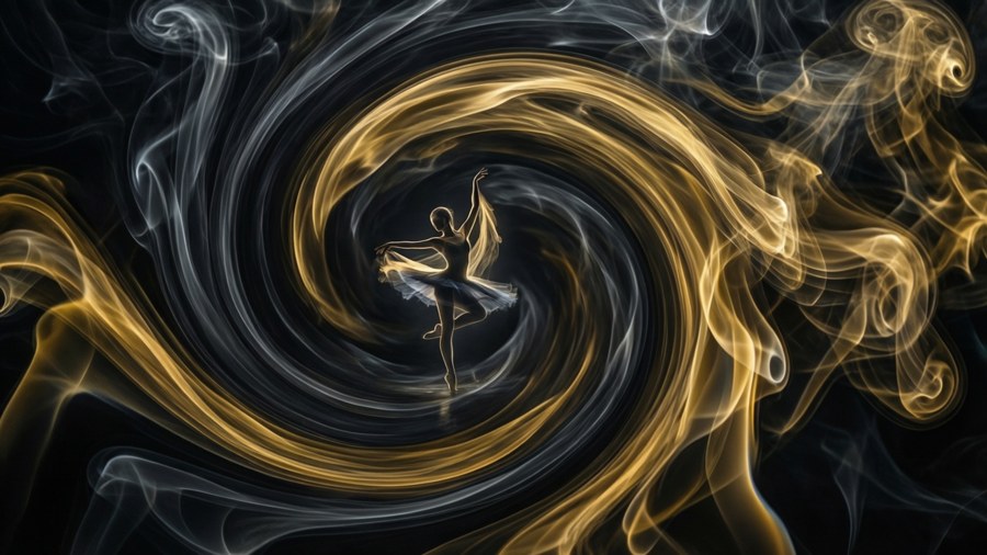 Swirling smoke with dancer silhouette