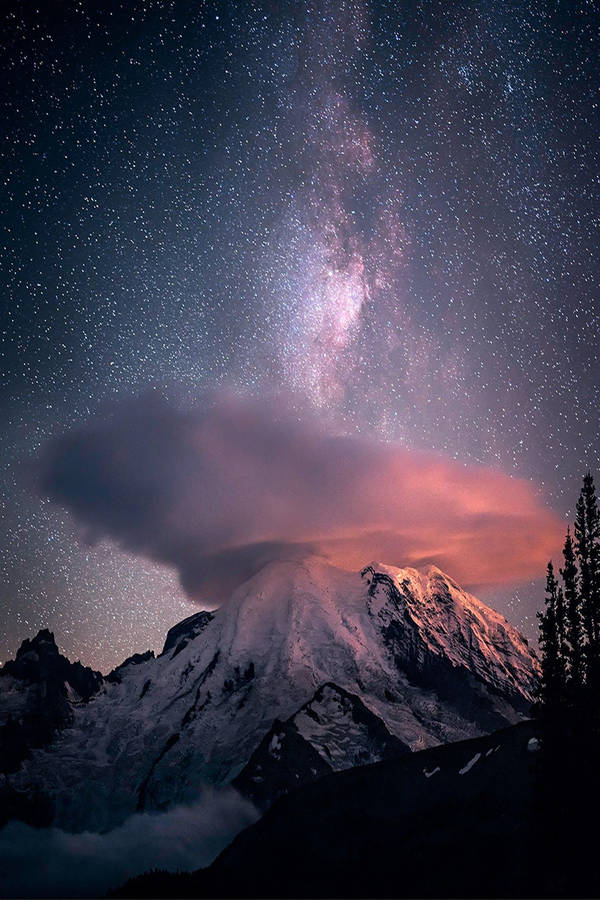 Download Snowy Mountain Peak On Starry Night Iphone Wallpaper ...