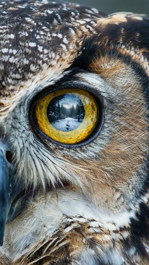 Hedwig's eye contains a winter scene within it.