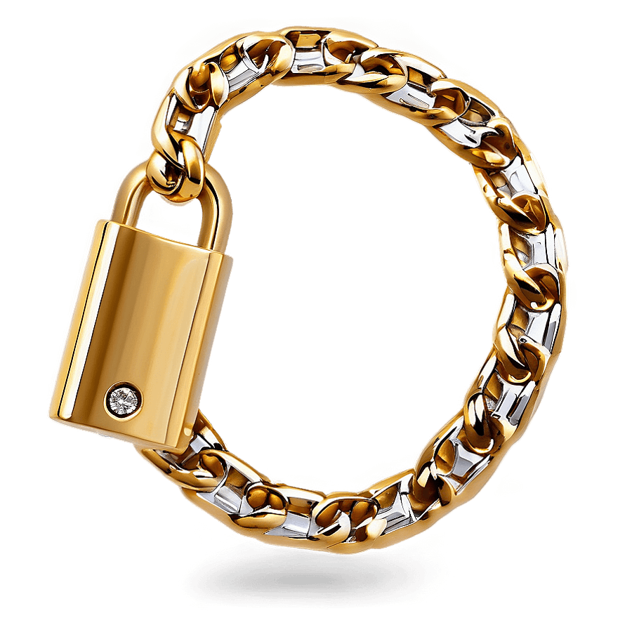 Diamond Chain with Lock Pendant PNG pbx10