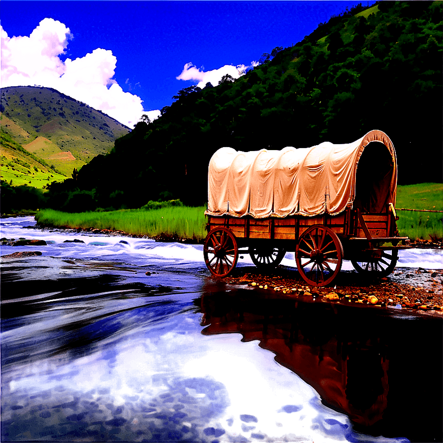 Covered Wagon Crossing River PNG 06292024