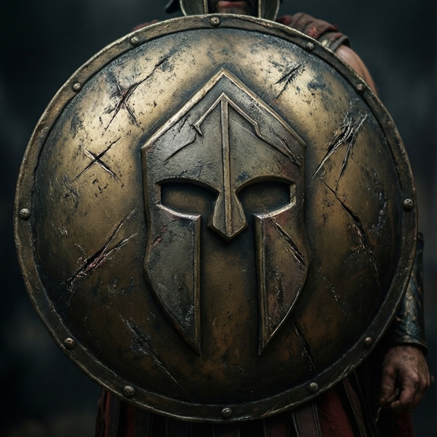 Weathered Spartan shield with lambda