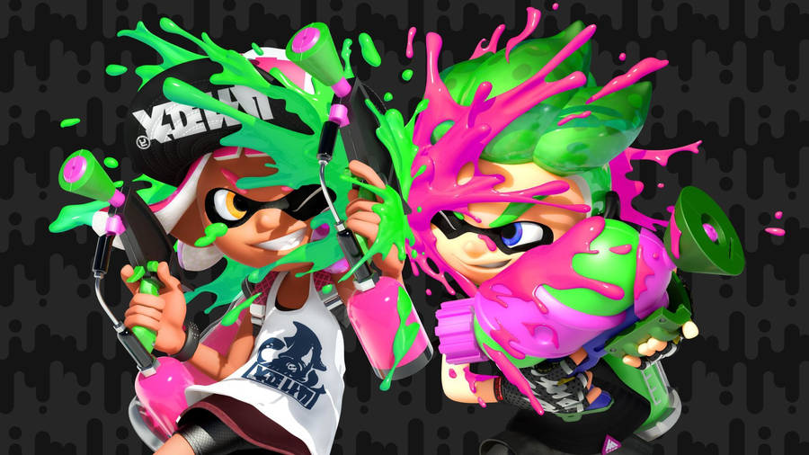 Download Splatoon 2 Pink Vs Green Inkling Wallpaper Wallpapers Com