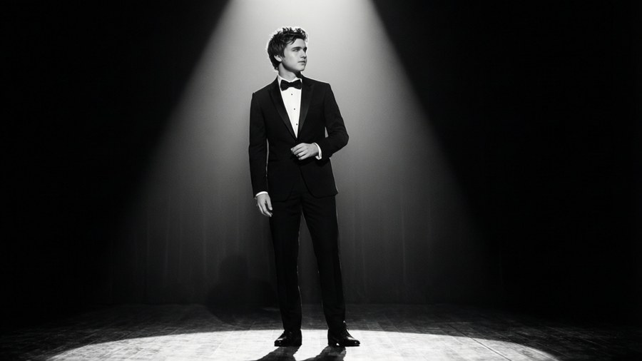 Chris Colfer lors d'une séance photo théâtrale dramatique en noir et blanc