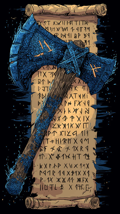axe,scroll,mythical,ancient,fantasy,magic,artifact,symbolic,history,legend,runes,weapon,adventure,enchanted,lore