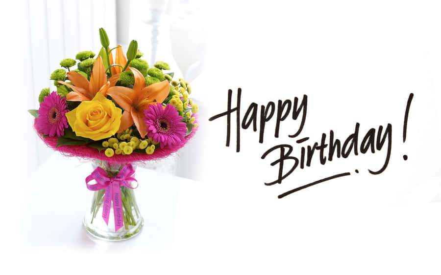 Mensagemde Aniversário Estampa de Buquê de Flores.