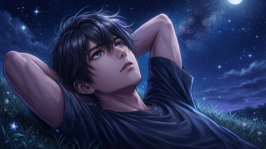 Yuuichi Katagiri osserva le stelle in una notte tranquilla.