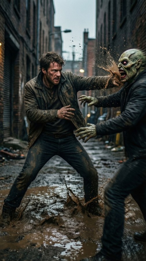 Deacon vecht tegen een freaker in een smalle steeg in Days Gone.